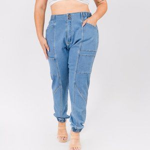 Women's Plus Size High Waist Banded Denim Joggers